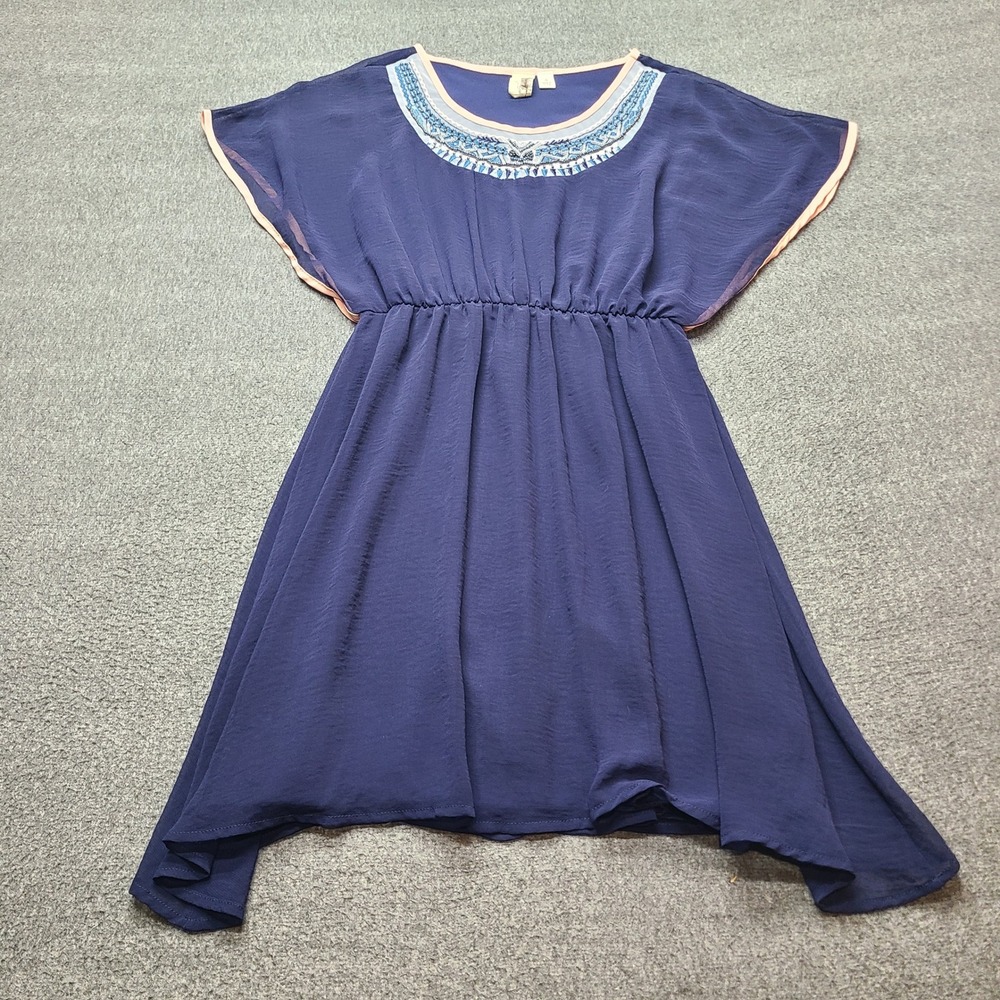 Flying Tomato Mini Dress Womens S Navy Blue Excellent Boho Embroidered Beaded